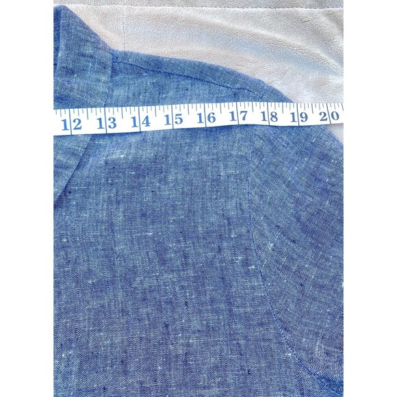 Flax Size Large L Dark Gray Button Down Linen Shirt Peplum Lagenlook Coastal - Picture 14 of 16